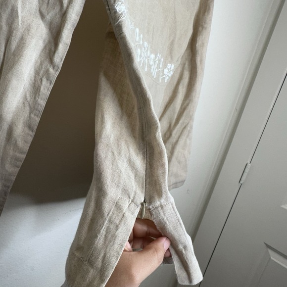 Ann Taylor LOFT Tan Linen Embroidered Top Blouse Beach Coastal Womens Size 4 - Picture 6 of 6